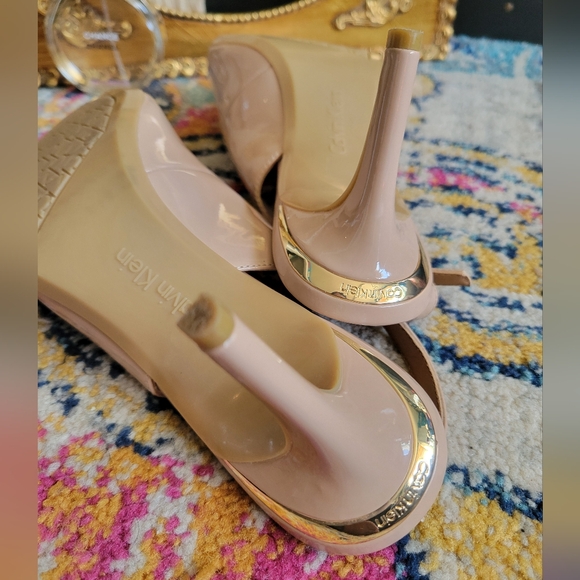 Calvin Klein Nude Patent Gala Slingback Heels - Picture 6 of 14